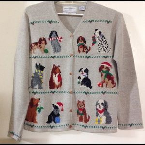 Vintage 2001 Ugly Christmas Dog Cardigan Sz Med